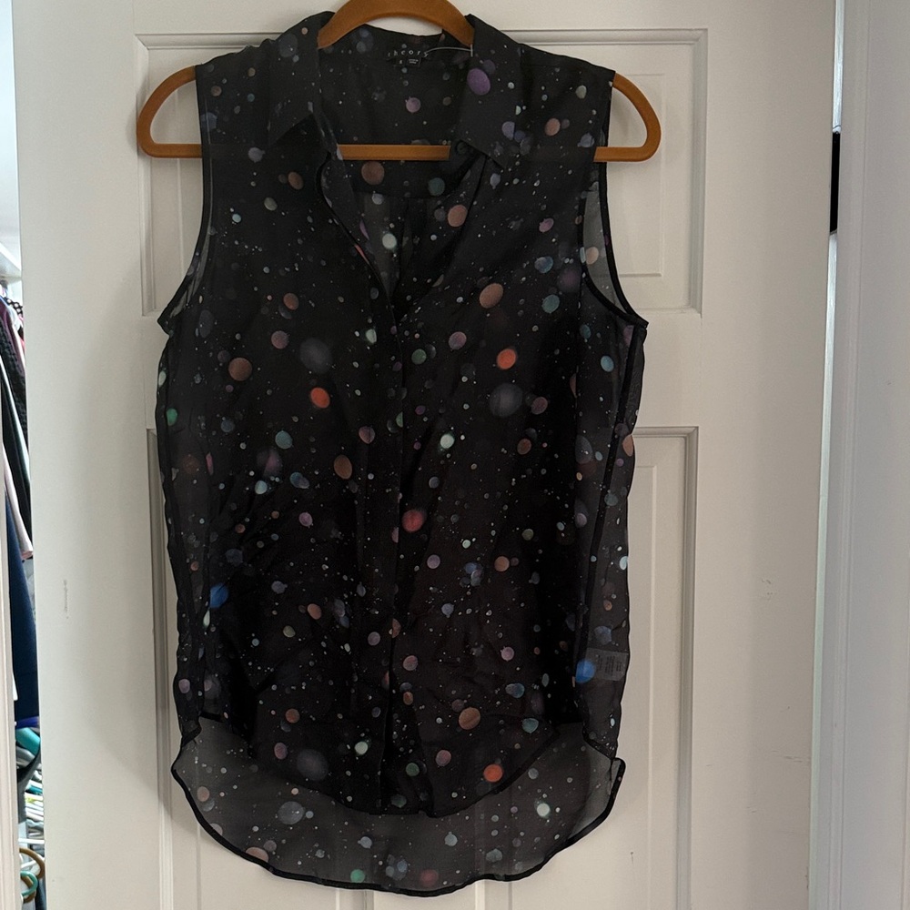 Theory Women's Sleeveless Black Polka Dot Top